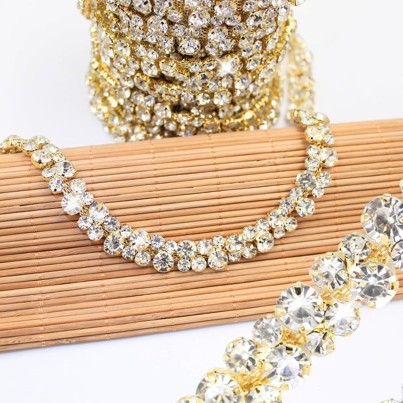 PEARLY JUN 1 Yard Rhinestone Trim Chain Gold Applique Stringing Ribbon DIY Jewelry Wedding Party Bracelets Craft Bridal Bouquets Embellishment Accessories - Image 1